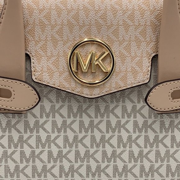 Michael Kors Carmen Medium Color-Block Logo Satchel Crossbody Buff Multi - Picture 14 of 16